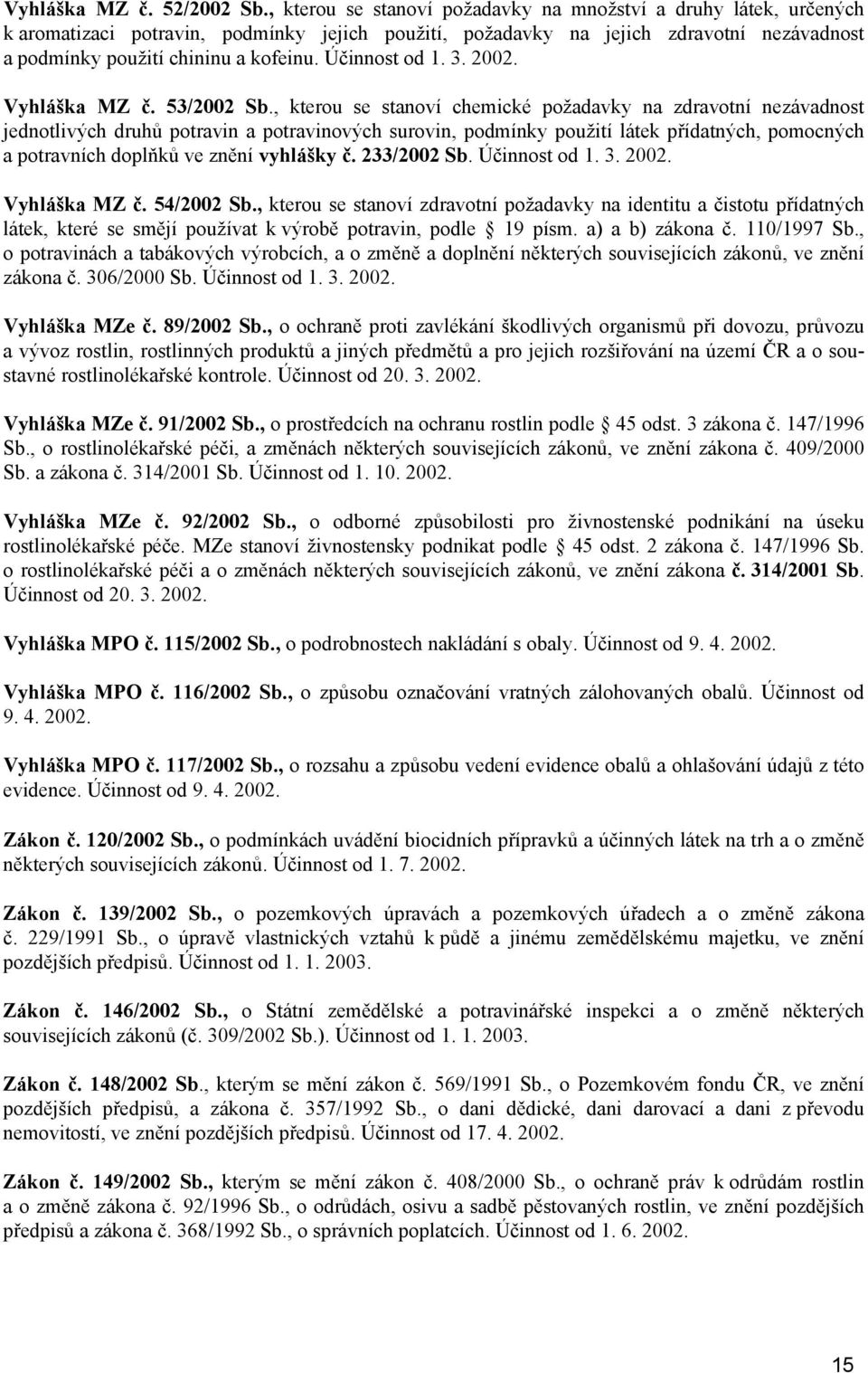 Účinnost od 1. 3. 2002. Vyhláška MZ č. 53/2002 Sb.