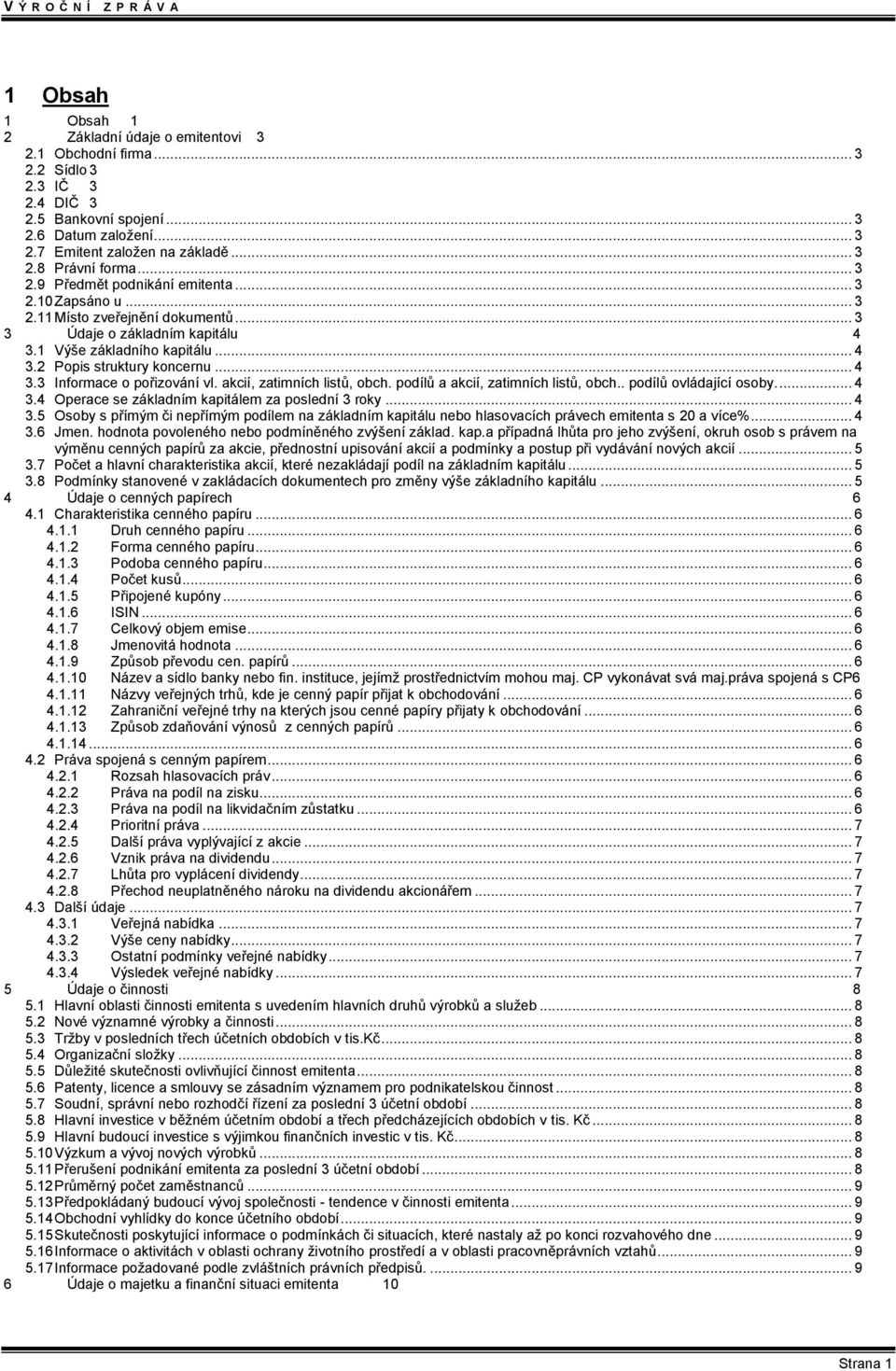 akcií, zatimních listů, obch. podílů a akcií, zatimních listů, obch.. podílů ovládající osoby.... 4 3.