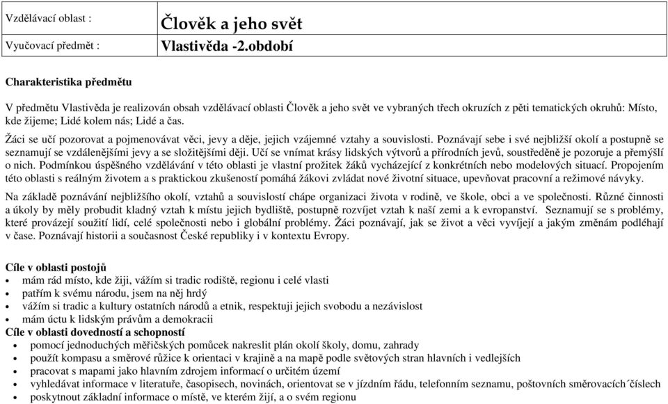 nás; Lidé a čas. Žáci se učí pozorovat a pojmenovávat věci, jevy a děje, jejich vzájemné vztahy a souvislosti.