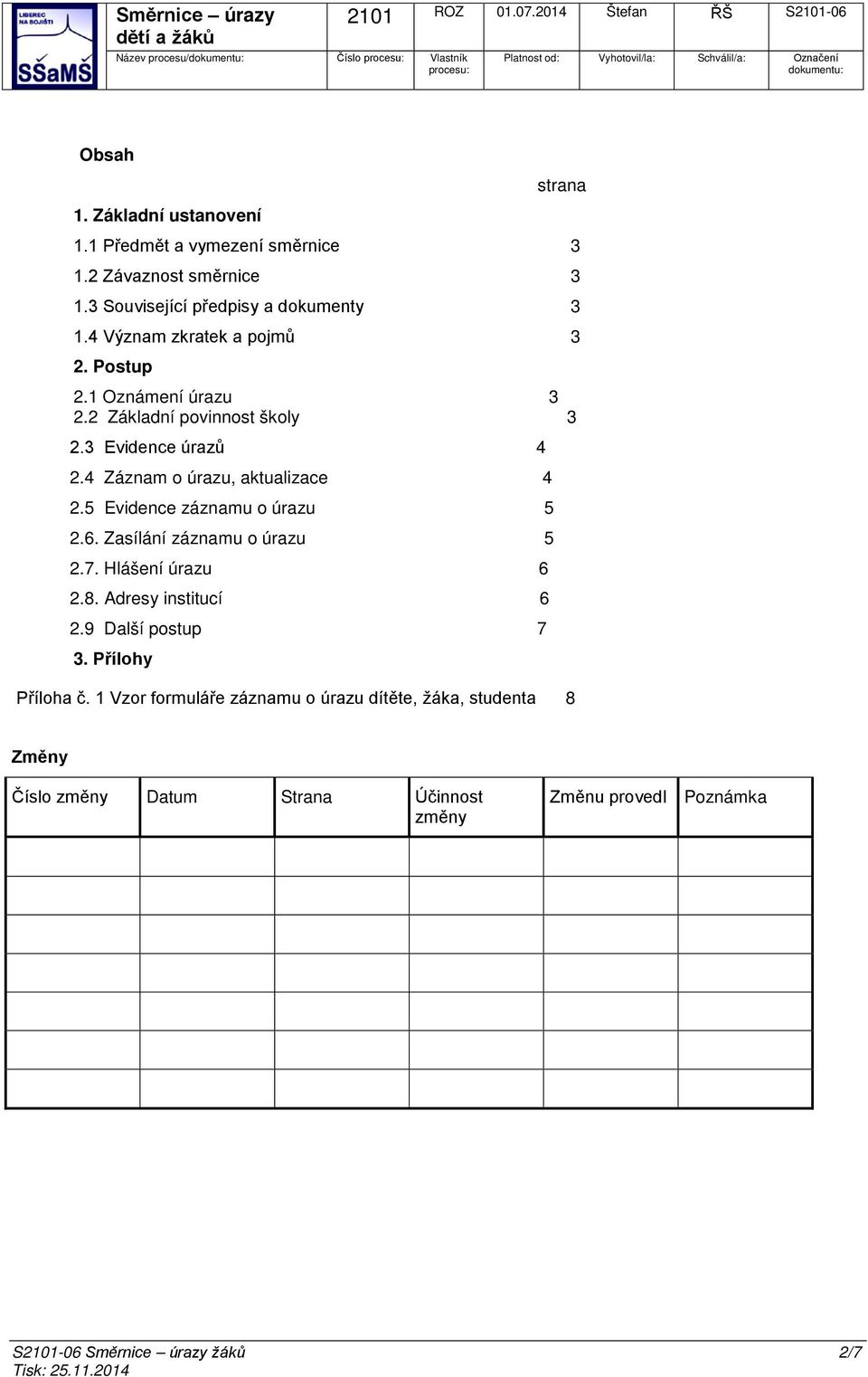 4 Záznam o úrazu, aktualizace 4 2.5 Evidence záznamu o úrazu 5 2.6. Zasílání záznamu o úrazu 5 2.7. Hlášení úrazu 6 2.8. Adresy institucí 6 2.