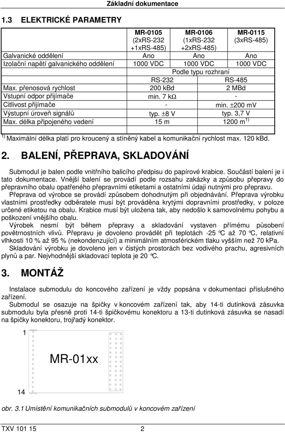 ±8 V typ. 3,7 V Max. délka připojeného vedení 15 m 1200 m 1) 1) Maximální délka platí pro kroucený a stíněný kabel a komunikační rychlost max. 120 kbd. 2.