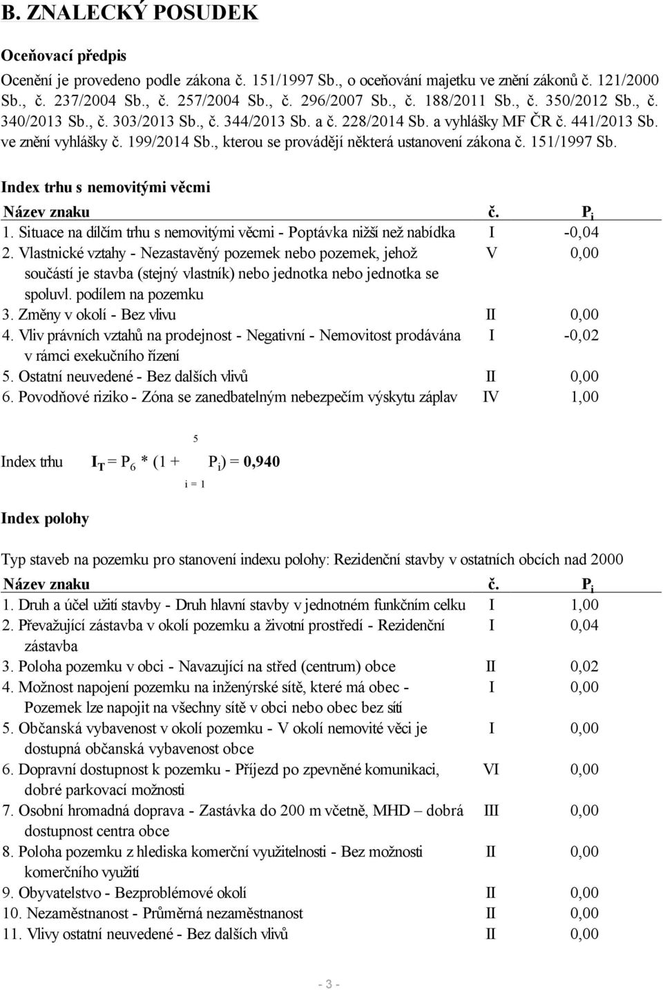 , kterou se provádějí některá ustanovení zákona č. 151/1997 Sb. Index trhu s nemovitými věcmi Název znaku č. P i 1. Situace na dílčím trhu s nemovitými věcmi - Poptávka nižší než nabídka I -0,04 2.