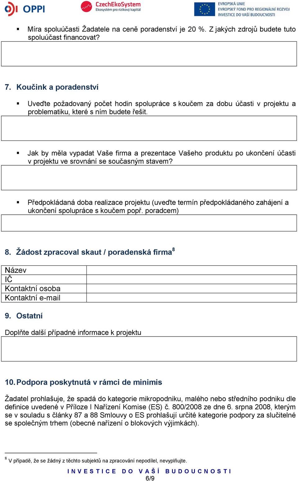 Jak by měla vypadat Vaše firma a prezentace Vašeho produktu po ukončení účasti v projektu ve srovnání se současným stavem?