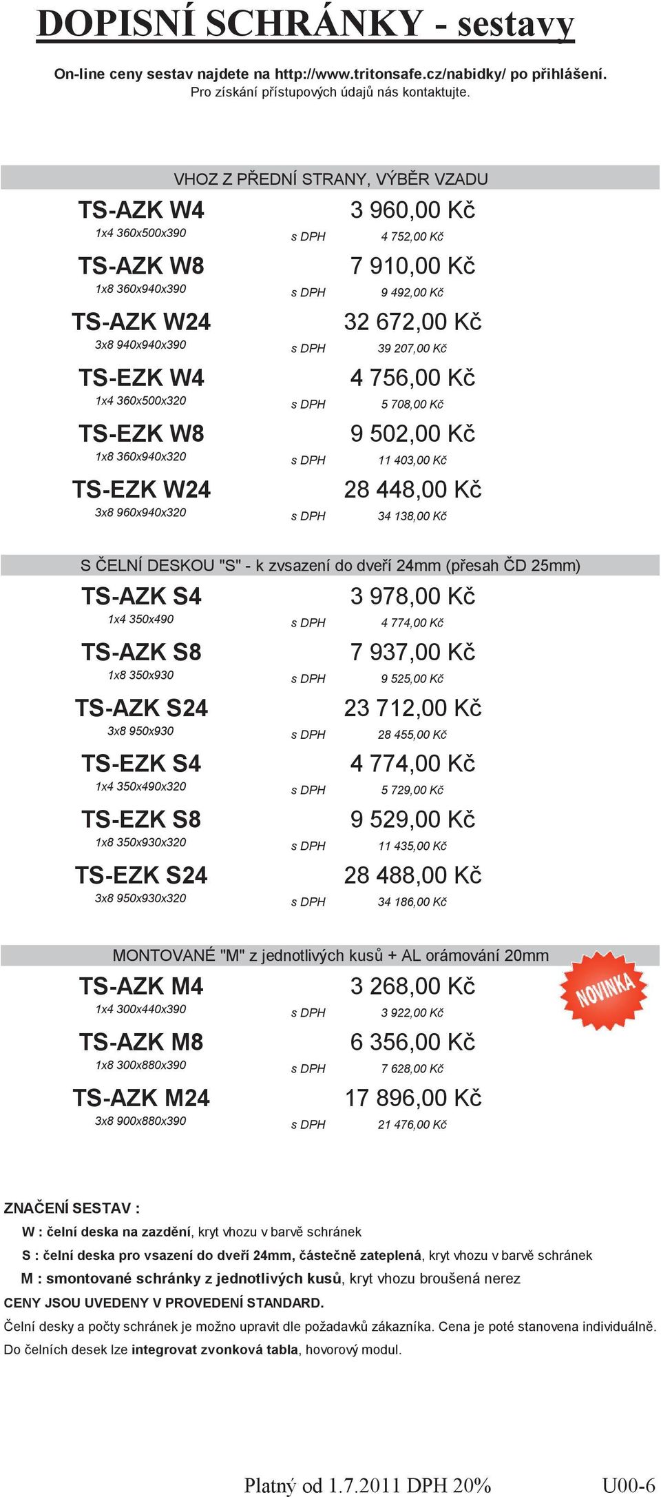 TS-EZK W4 4 756,00 K 1x4 360x500x320 s DPH 5 708,00 K TS-EZK W8 9 502,00 K 1x8 360x940x320 s DPH 11 403,00 K TS-EZK W24 28 448,00 K 3x8 960x940x320 s DPH 34 138,00 K S ELNÍ DESKOU "S" - k zvsazení do