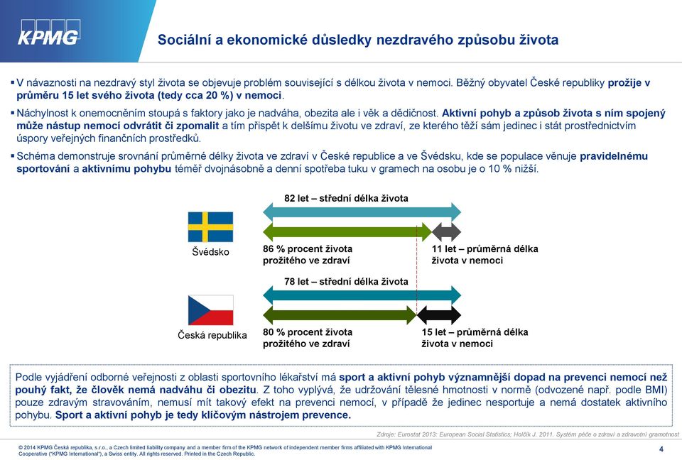 Aktivní pohyb a způsob života s ním spojený může nástup nemocí odvrátit či zpomalit a tím přispět k delšímu životu ve zdraví, ze kterého těží sám jedinec i stát prostřednictvím úspory veřejných