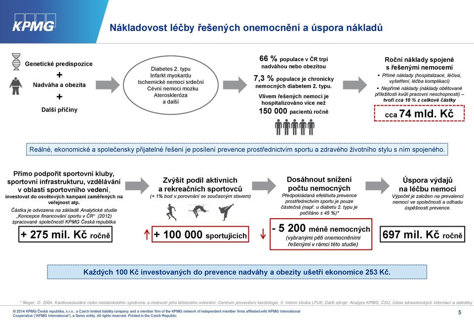 Vlivem řešených nemocí je hospitalizováno více než 150 000 pacientů ročně Roční náklady spojené s řešenými nemocemi Přímé náklady (hospitalizace, léčiva, vyšetření, léčba komplikací) Nepřímé náklady