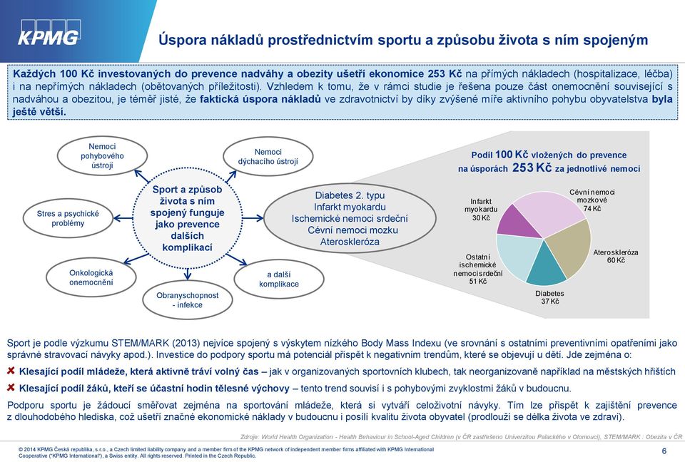 Vzhledem k tomu, že v rámci studie je řešena pouze část onemocnění související s nadváhou a obezitou, je téměř jisté, že faktická úspora nákladů ve zdravotnictví by díky zvýšené míře aktivního pohybu