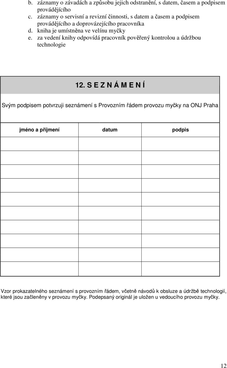 za vedení knihy odpovídá pracovník pověřený kontrolou a údržbou technologie 12.