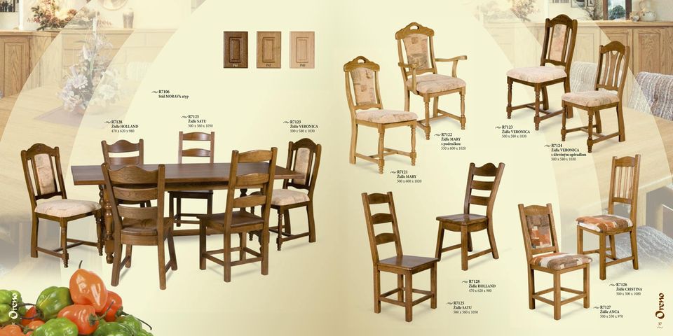 Židle VERONICA s dřevěným opěradlem 500 x 580 x 1030 R7121 Židle MARY 500 x 600 x 1020 R7128 Židle HOLLAND 470 x 620