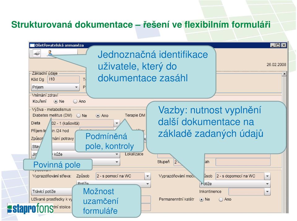 Podmíněná pole, kontroly Vazby: nutnost vyplnění další