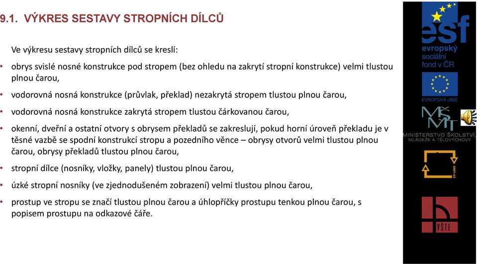 překladů se zakreslují, pokud horní úroveň překladu je v těsné vazbě se spodní konstrukcí stropu a pozedního věnce obrysy otvorů velmi tlustou plnou čarou, obrysy překladů tlustou plnou čarou,