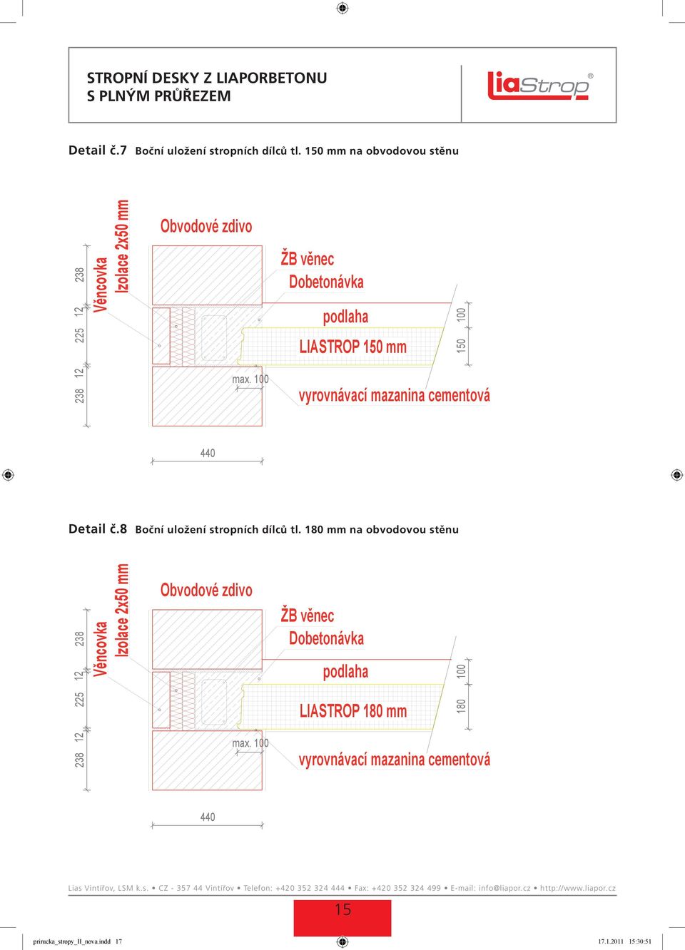 100 ŽB věnec Dobetonávka LIASTROP 150 mm 150 100 vyrovnávací mazanina cementová 440 Detail č.8 Boční uložení stropních dílců tl.