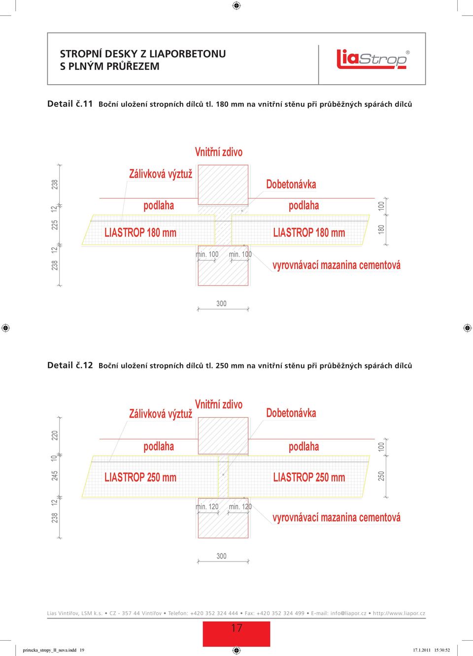 LIASTROP 180 mm min. 100 min. 100 Dobetonávka LIASTROP 180 mm 180 100 vyrovnávací mazanina cementová 300 Detail č.12 Boční Boční uložení uložení stropních dílců tl.