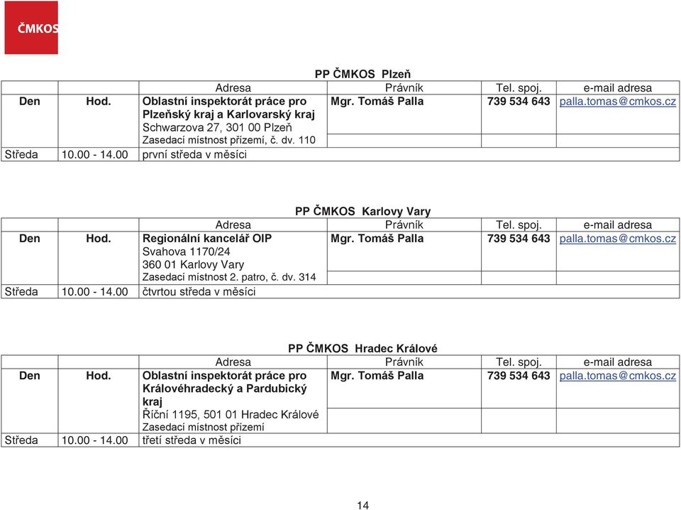 tomas@cmkos.cz Svahova 1170/24 360 01 Karlovy Vary 2. patro, dv. 314 10.00-14.