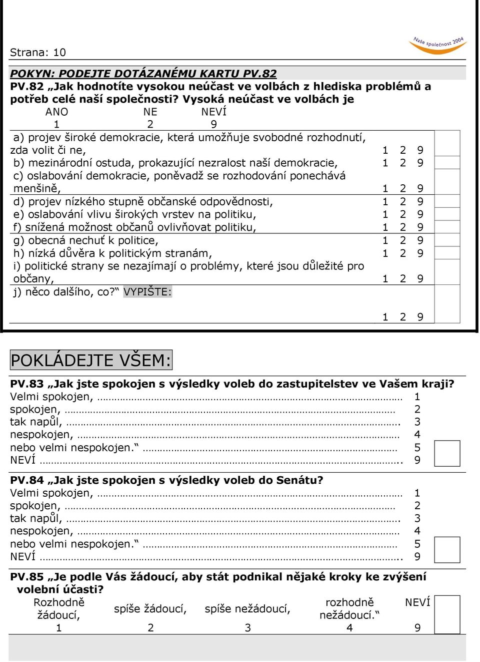 2 9 c) oslabování demokracie, poněvadž se rozhodování ponechává menšině, 1 2 9 d) projev nízkého stupně občanské odpovědnosti, 1 2 9 e) oslabování vlivu širokých vrstev na politiku, 1 2 9 f) snížená