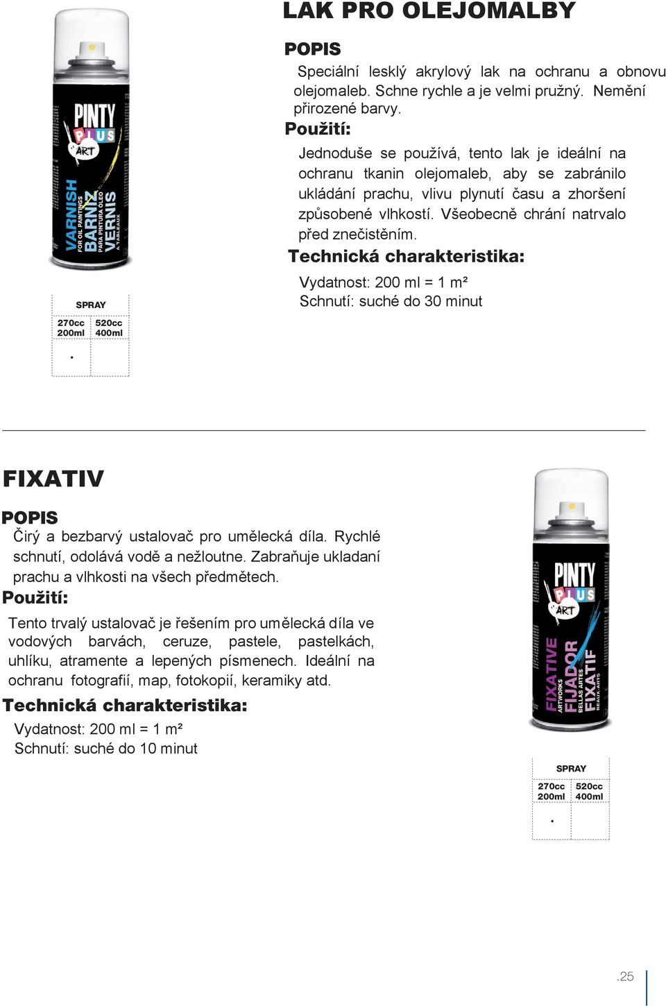Vydatnost: 200 ml = 1 m² Schnutí: suché do 30 minut FIXATIV Čirý a bezbarvý ustalovač pro umělecká díla. Rychlé schnutí, odolává vodě a nežloutne.