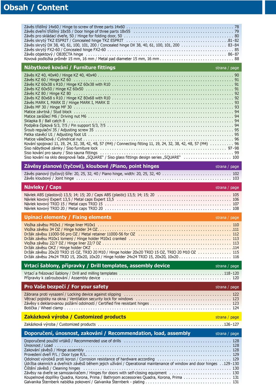 ..........................................81-82 Závěs skrytý DX 38, 40, 61, 100, 101, 200 / Concealed hinge DX 38, 40, 61, 100, 101, 200................... 83-84 Závěs skrytý FX2-60 / Concealed hinge FX2-60.