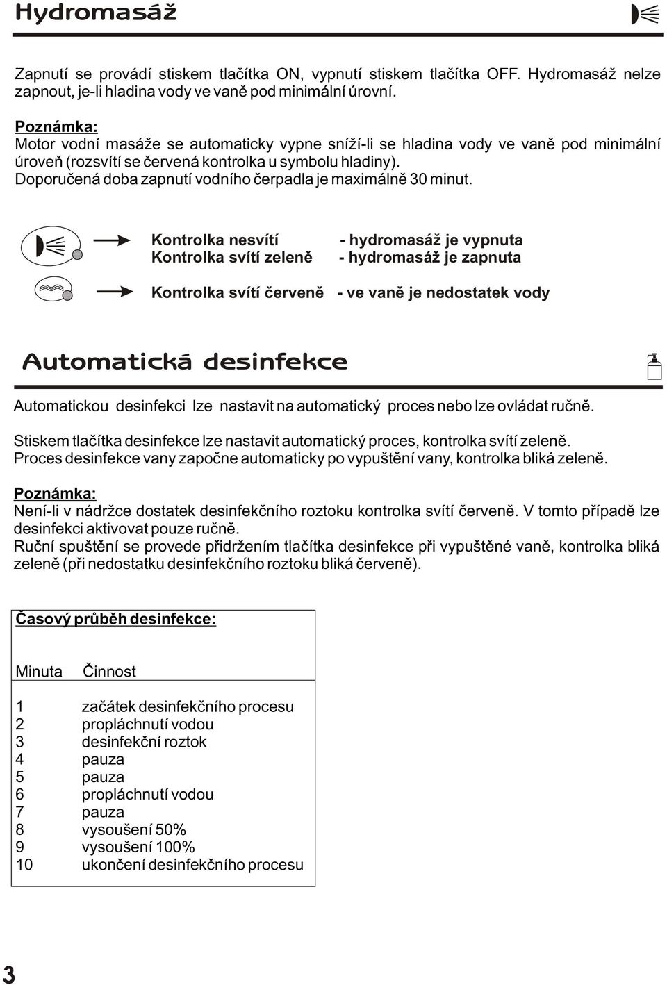 Doporuèená doba zapnutí vodního èerpadla je maximálnì 30 minut.