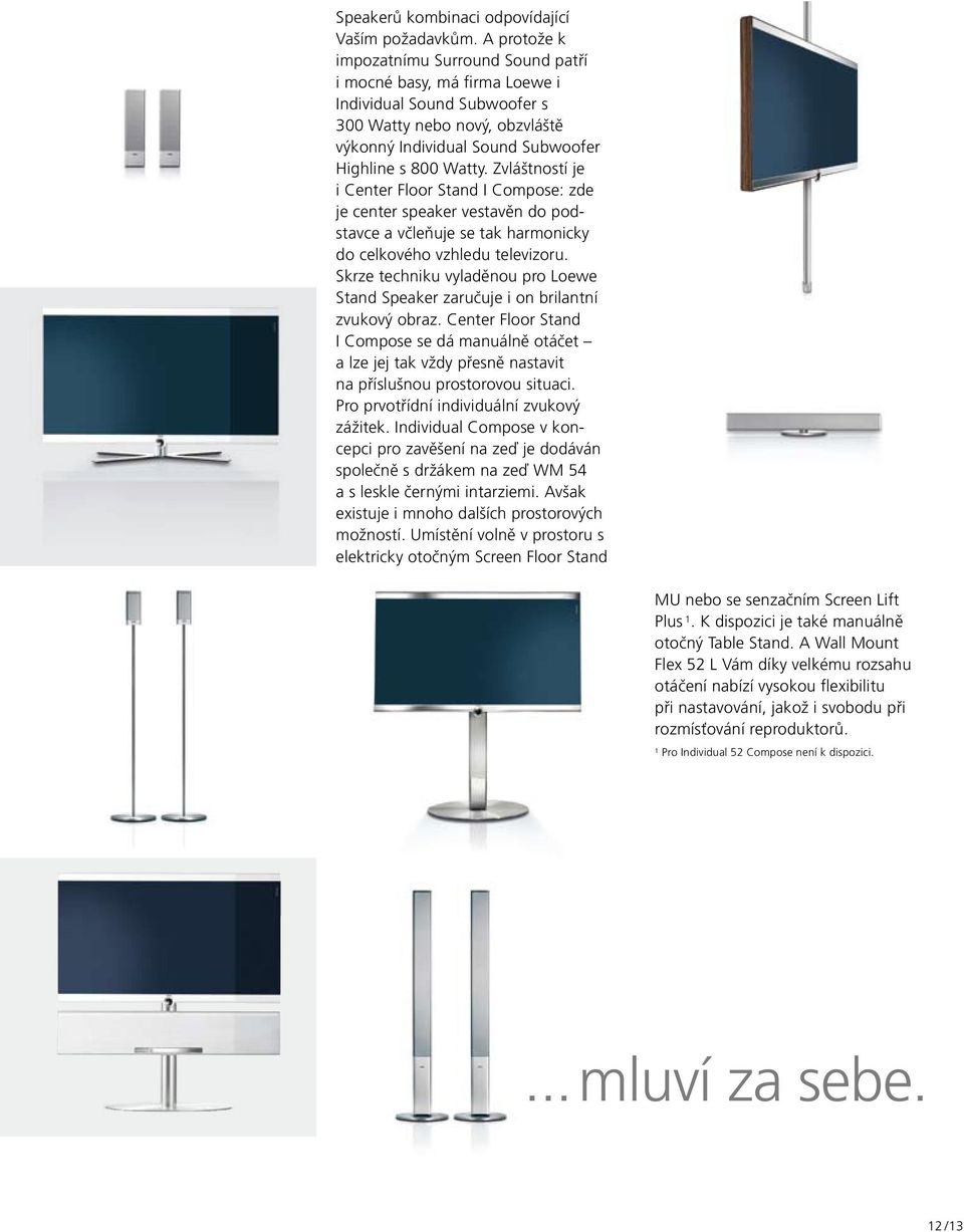 Zvláštností je i Center Floor Stand I Compose: zde je center speaker vestavěn do podstavce a včleňuje se tak harmonicky do celkového vzhledu televizoru.