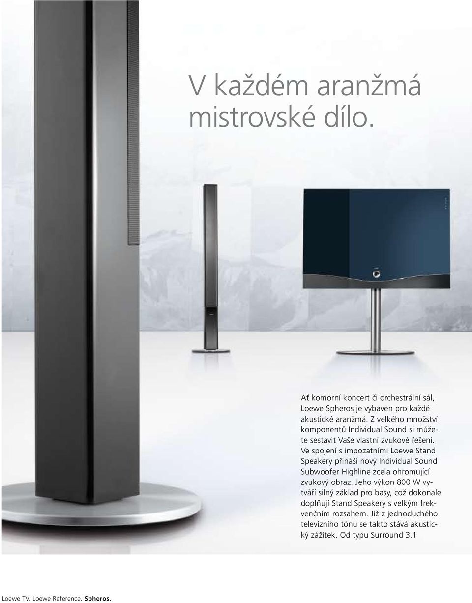 Ve spojení s impozatními Loewe Stand Speakery přináší nový Individual Sound Subwoofer Highline zcela ohromující zvukový obraz.