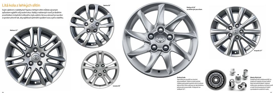 Senica 16 Podium II 16 se stříbrným povrchem Mohava 17 Iroquois 17 Levana 16 Ocelová kola Speciálně pro použití se zimními pneumatikami.