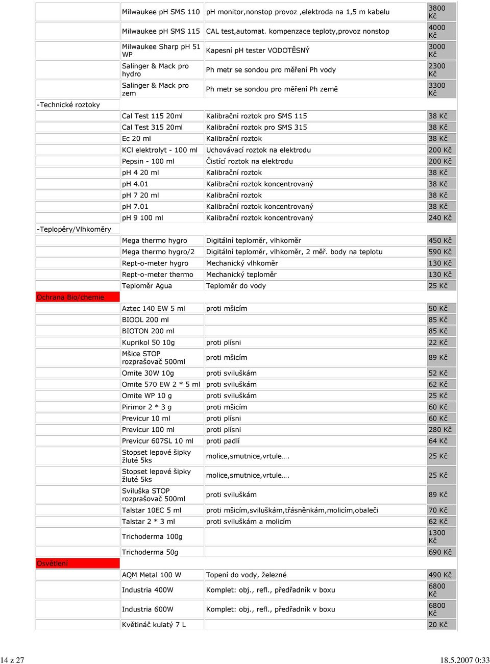 kompenzace teploty,provoz nonstop Milwaukee Sharp ph 51 WP Salinger & Mack pro hydro Salinger & Mack pro zem Kapesní ph tester VODOTĚSNÝ Ph metr se sondou pro měření Ph vody Ph metr se sondou pro