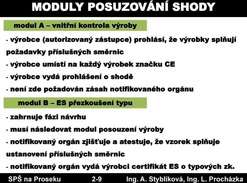 umístí na každý výrobek značku CE - výrobce vydá prohlášení o shodě - není zde požadován zásah notifikovaného orgánu modul B ES přezkoušení typu