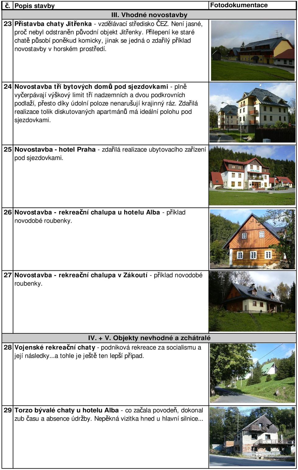 24 Novostavba t í bytových dom pod sjezdovkami - pln vy erpávají vý kový limit t í nadzemních a dvou podkrovních podla í, p esto díky údolní poloze nenaru ují krajinný ráz.