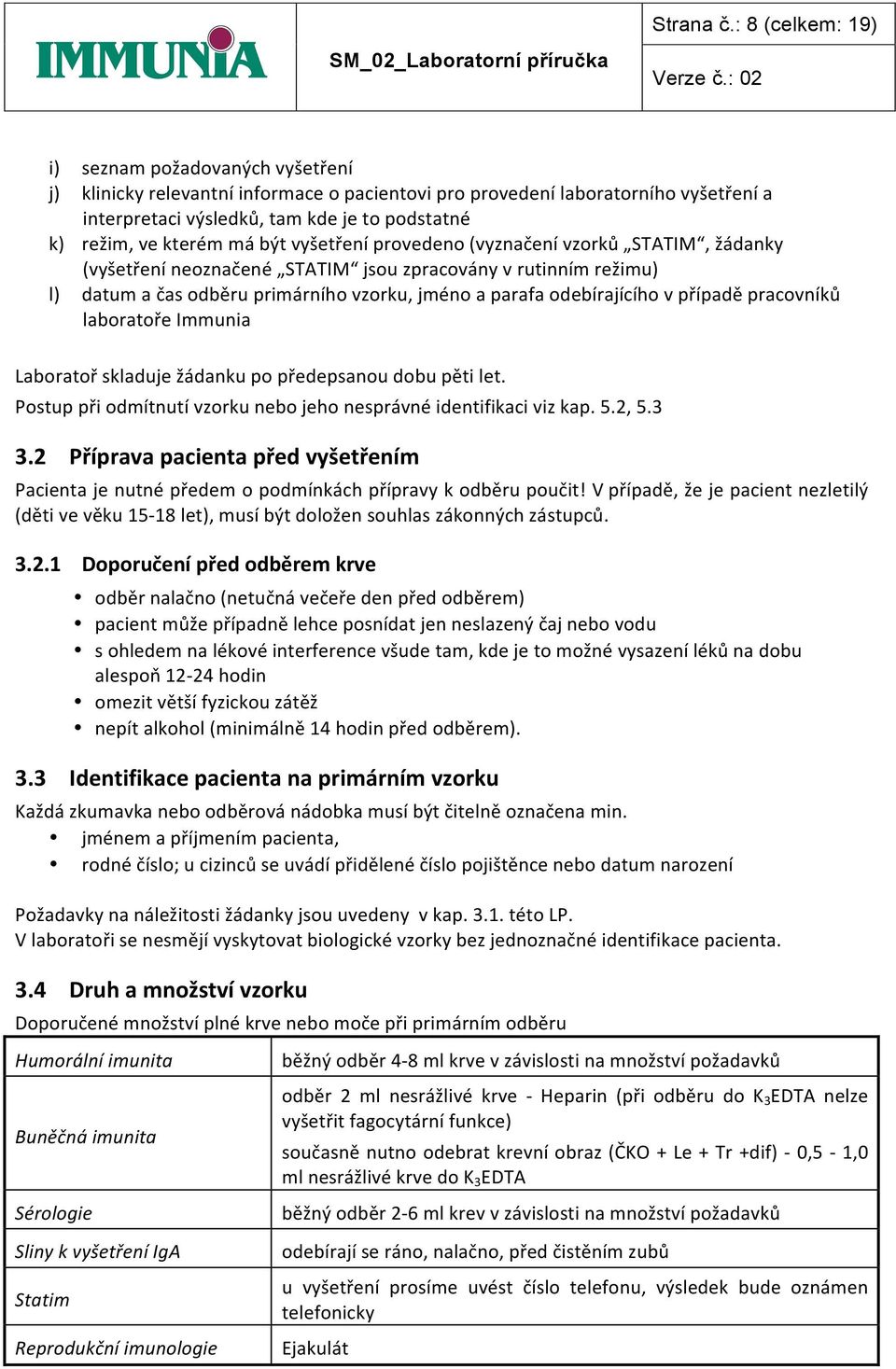 kterém má být vyšetření provedeno (vyznačení vzorků STATIM, žádanky (vyšetření neoznačené STATIM jsou zpracovány v rutinním režimu) l) datum a čas odběru primárního vzorku, jméno a parafa