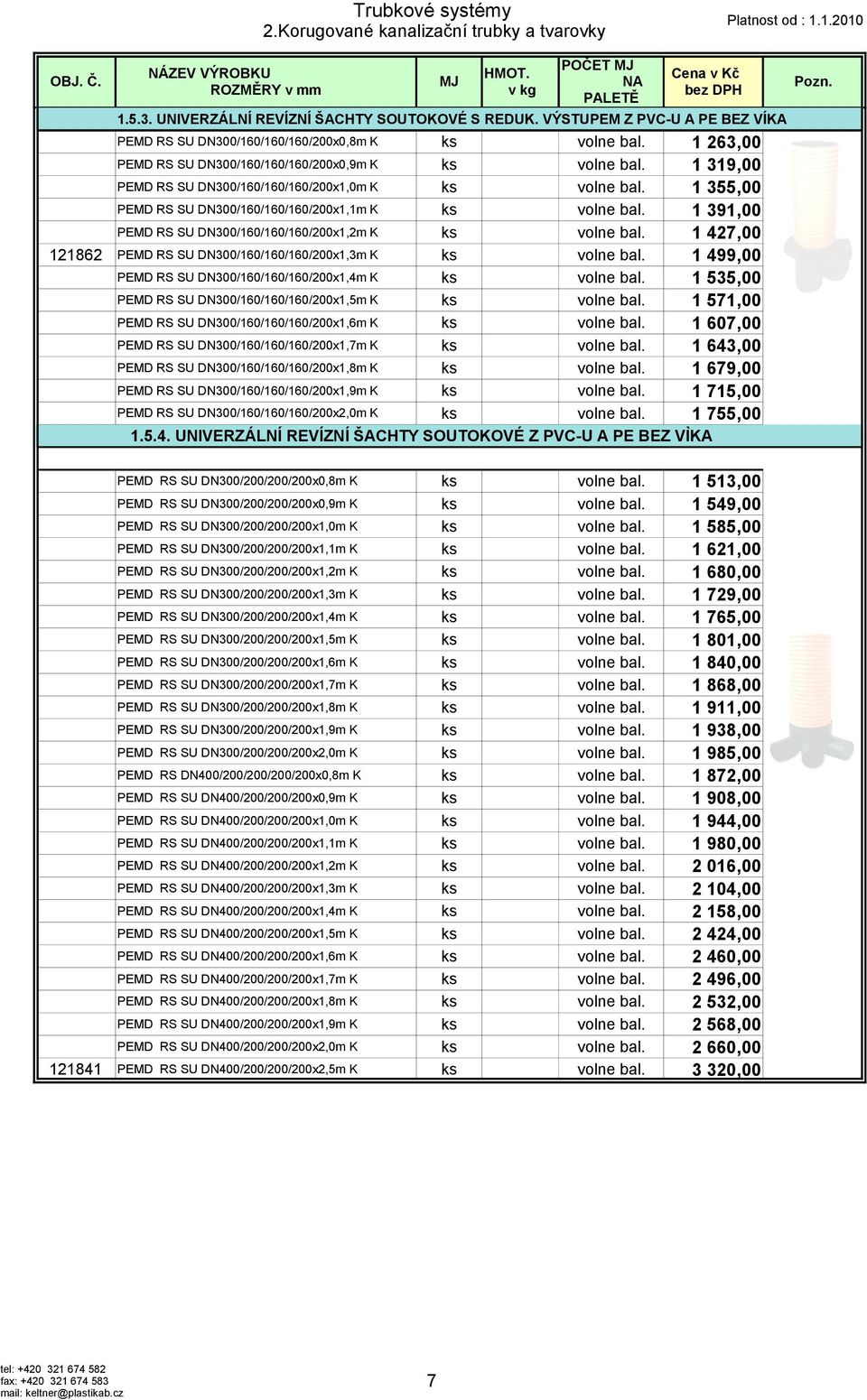 1 319,00 PEMD RS SU DN300/160/160/160/200x1,0m K ks volne bal. 1 355,00 PEMD RS SU DN300/160/160/160/200x1,1m K ks volne bal. 1 391,00 PEMD RS SU DN300/160/160/160/200x1,2m K ks volne bal.