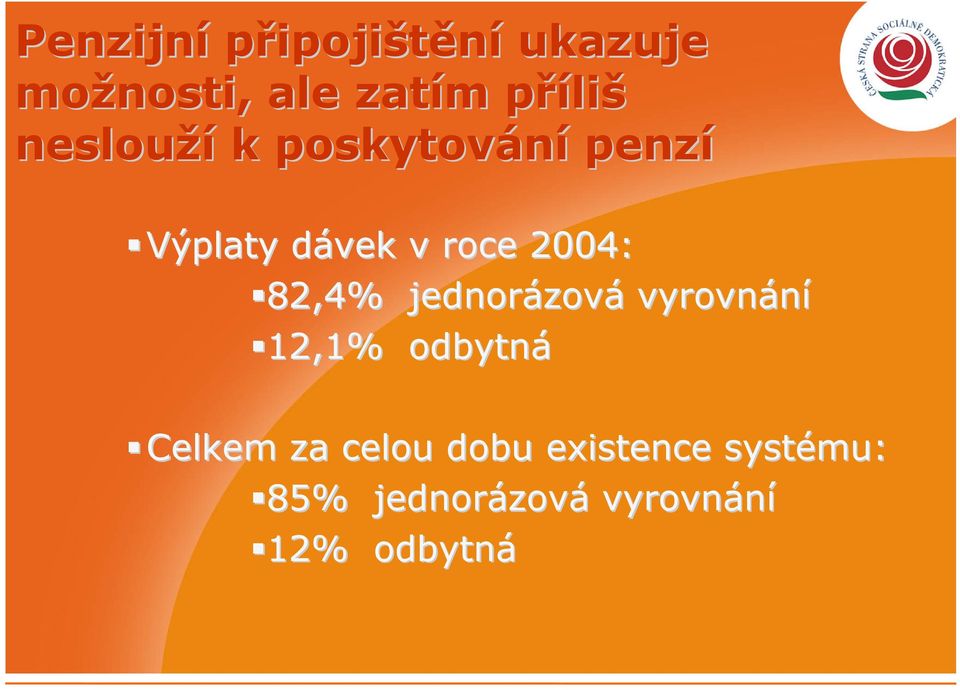 82,4% jednorázová vyrovnání 12,1% 1% odbytná Celkem za