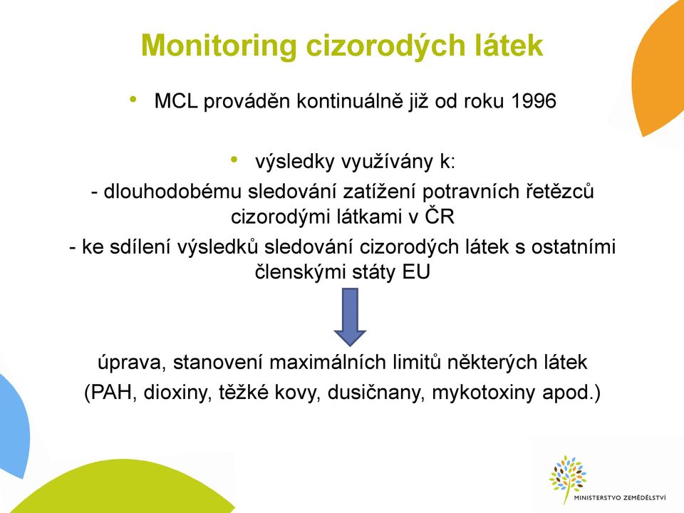 sdílení výsledků sledování cizorodých látek s ostatními členskými státy EU úprava,