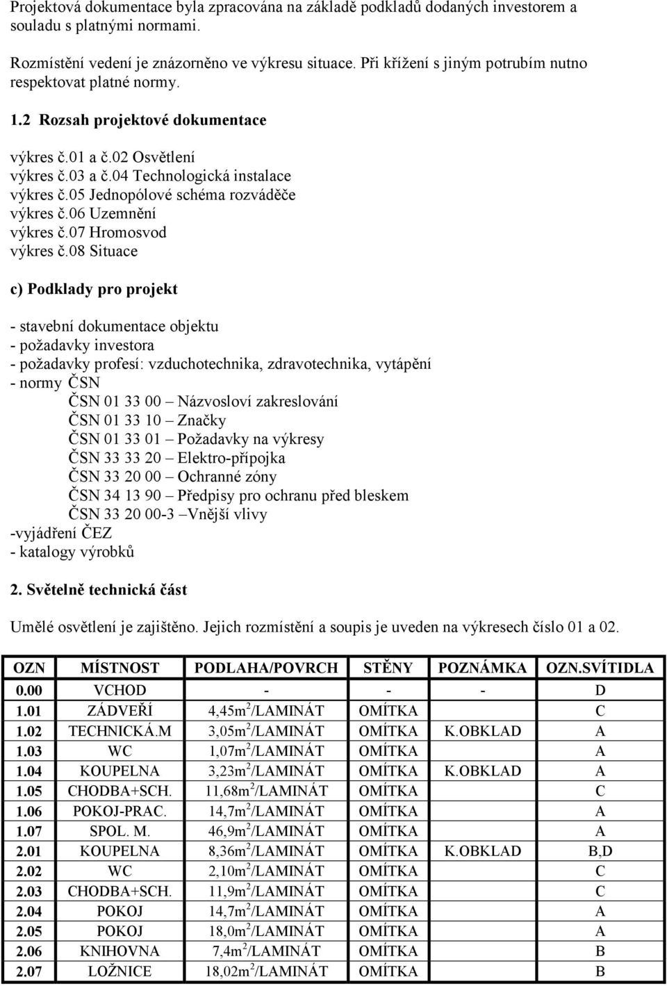 05 Jednopólové schéma rozváděče výkres č.06 Uzemnění výkres č.07 Hromosvod výkres č.