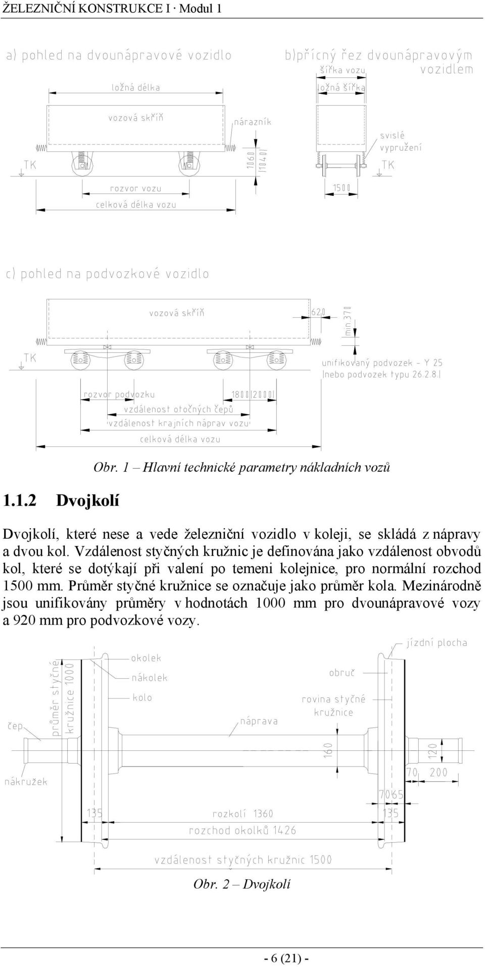 kol. Vzdálenost styčných kružnic je definována jako vzdálenost obvodů kol, které se dotýkají při valení po temeni kolejnice, pro