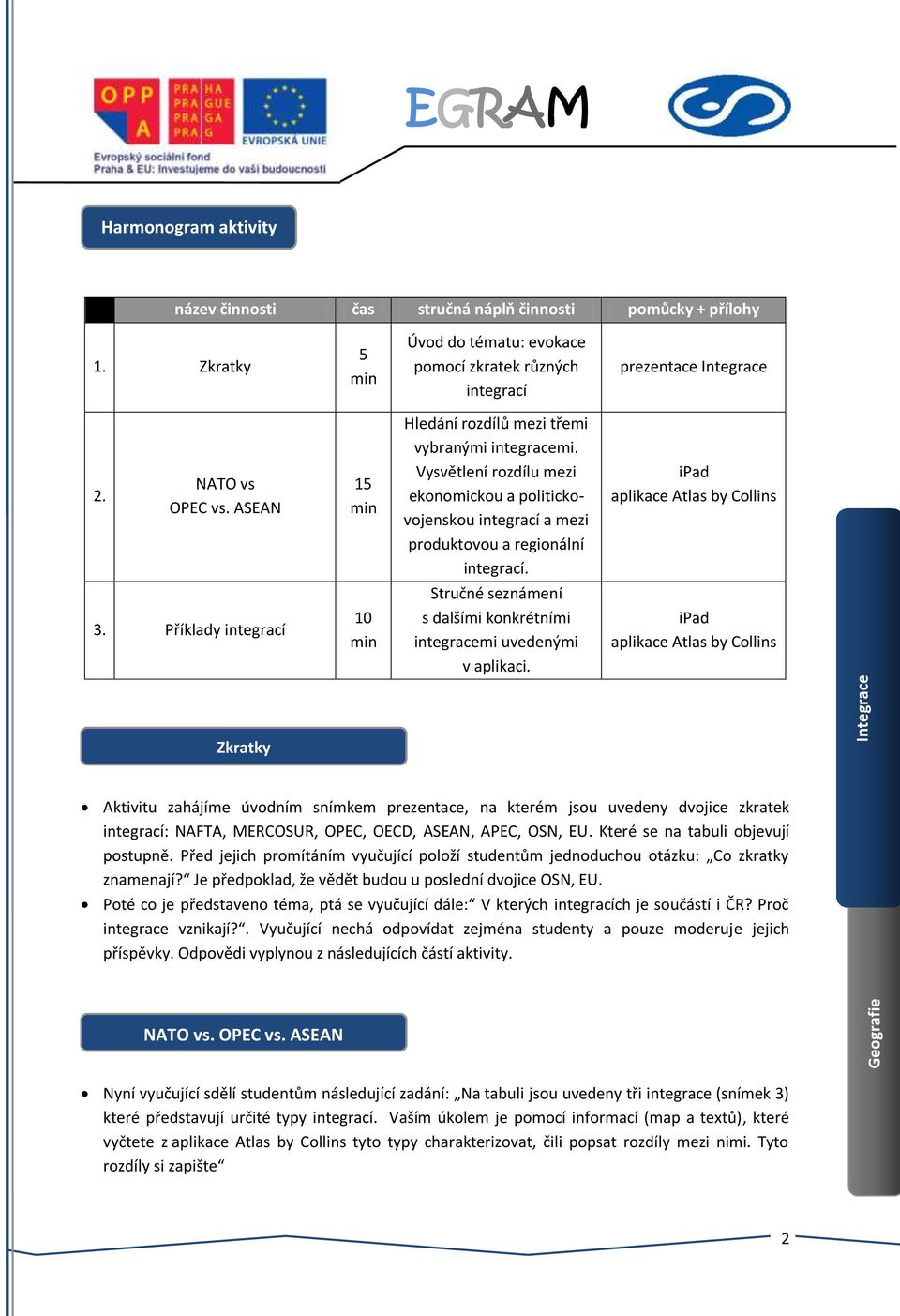 ipad aplikace Atlas by Collins 3. Příklady integrací 10 min Stručné seznámení s dalšími konkrétními integracemi uvedenými v aplikaci.