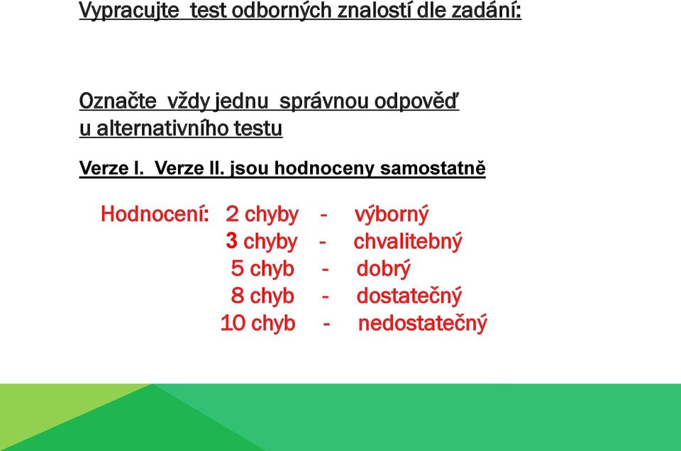 jsou hodnoceny samostatně Hodnocení: 2 chyby - výborný 3 chyby -