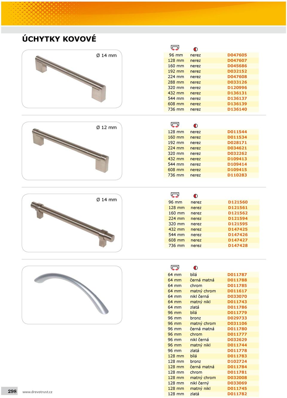 nerez D109414 608 mm nerez D109415 736 mm nerez D110283 Ø 14 mm 96 mm nerez D121560 128 mm nerez D121561 160 mm nerez D121562 224 mm nerez D121594 320 mm nerez D121595 432 mm nerez D147425 544 mm