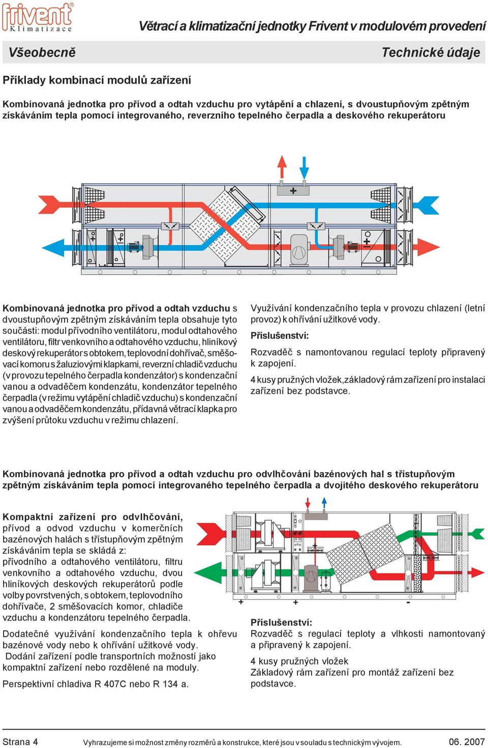 tepla obsahuje tyto součásti: modul přívodního ventilátoru, modul odtahového ventilátoru, filtr venkovního a odtahového vzduchu, hliníkový deskový rekuperátor s obtokem, teplovodní dohřívač,