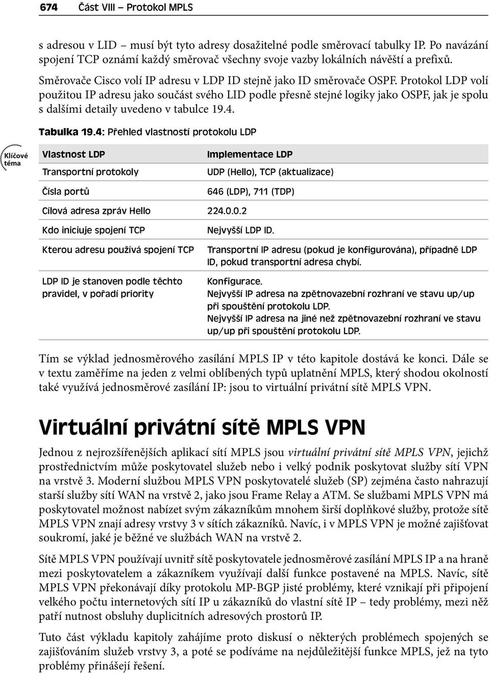 Protokol LDP volí použitou IP adresu jako součást svého LID podle přesně stejné logiky jako OSPF, jak je spolu s dalšími detaily uvedeno v tabulce 19.4. Tabulka 19.