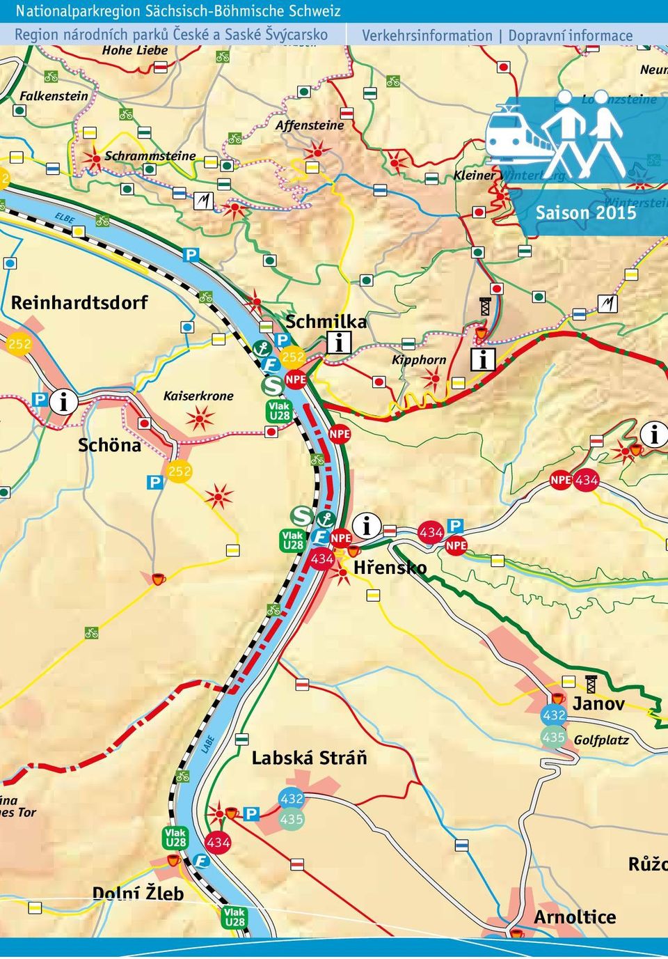 252 Kipphorn Kaiserkrone Schöna 252 Hřensko LABE Labská Stráň Janov 432 435 Golfplatz na