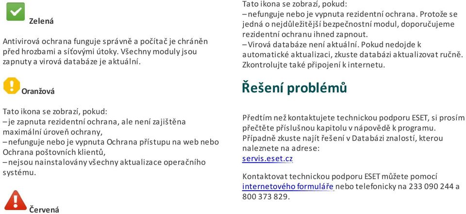 nejsou nainstalovány všechny aktualizace operačního systému. Červená Tato ikona se zobrazí, pokud: nefunguje nebo je vypnuta rezidentní ochrana.