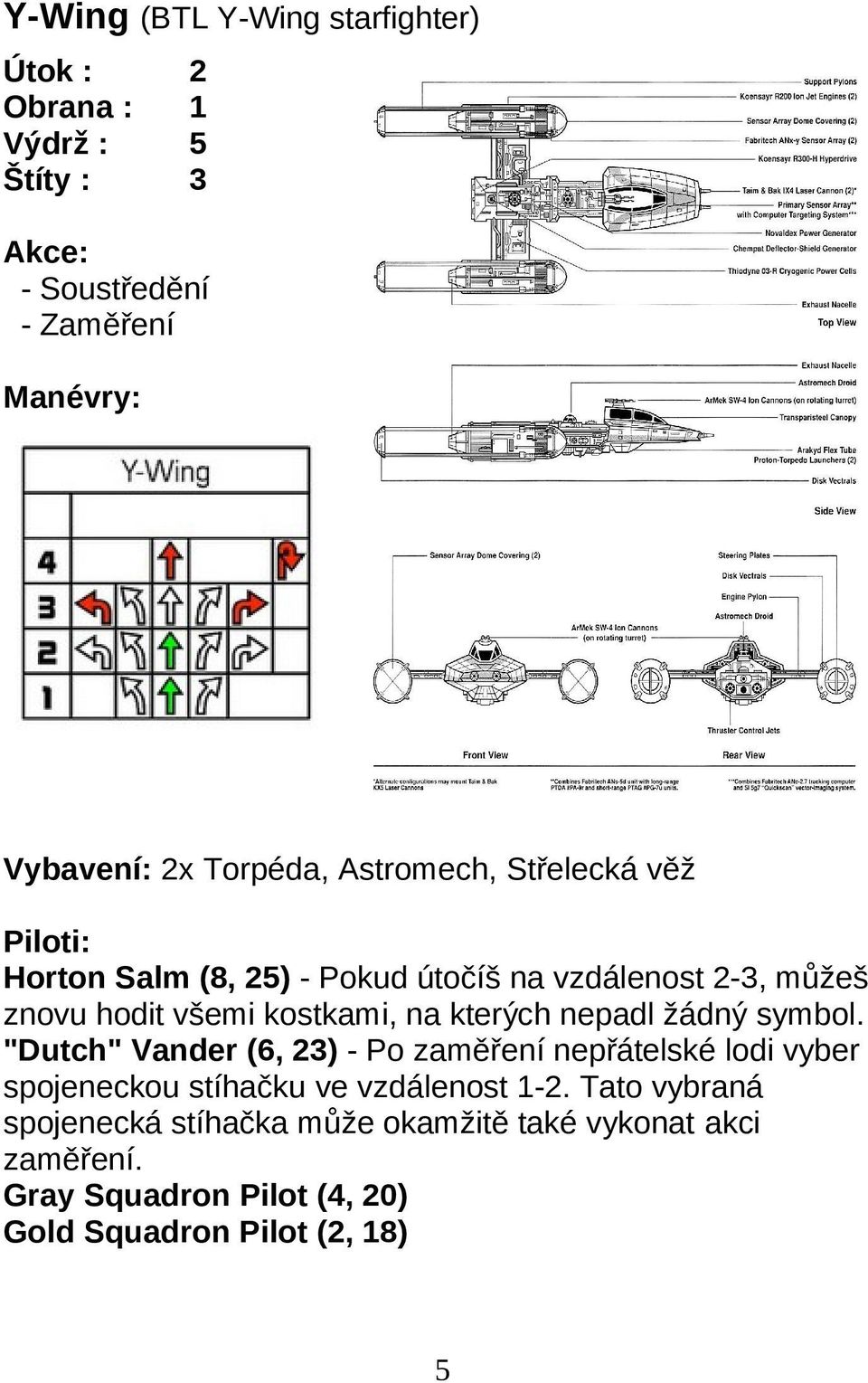 "Dutch" Vander (6, ) - Po zaměření nepřátelské lodi vyber spojeneckou stíhačku ve vzdálenost 1-.