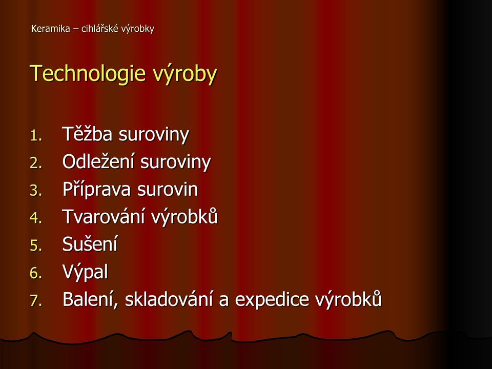 Příprava surovin 4. Tvarování výrobků 5.