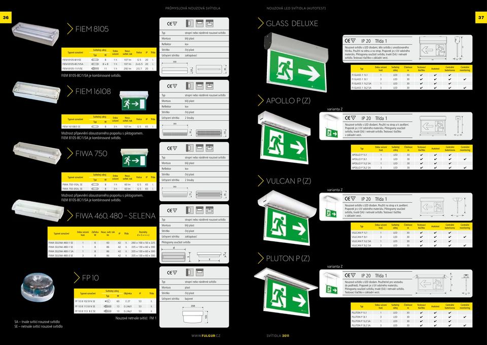 Praporek je z UV odolného materiálu. Piktogramy součástí svítidla, trvalé (SA) i netrvalé svítidlo. Testovací tlačítko v základní verzi. 340 60 250 FIEM 8105-8C/1/SA 8 + 8 1 h 107 2 x G 5 20 I.
