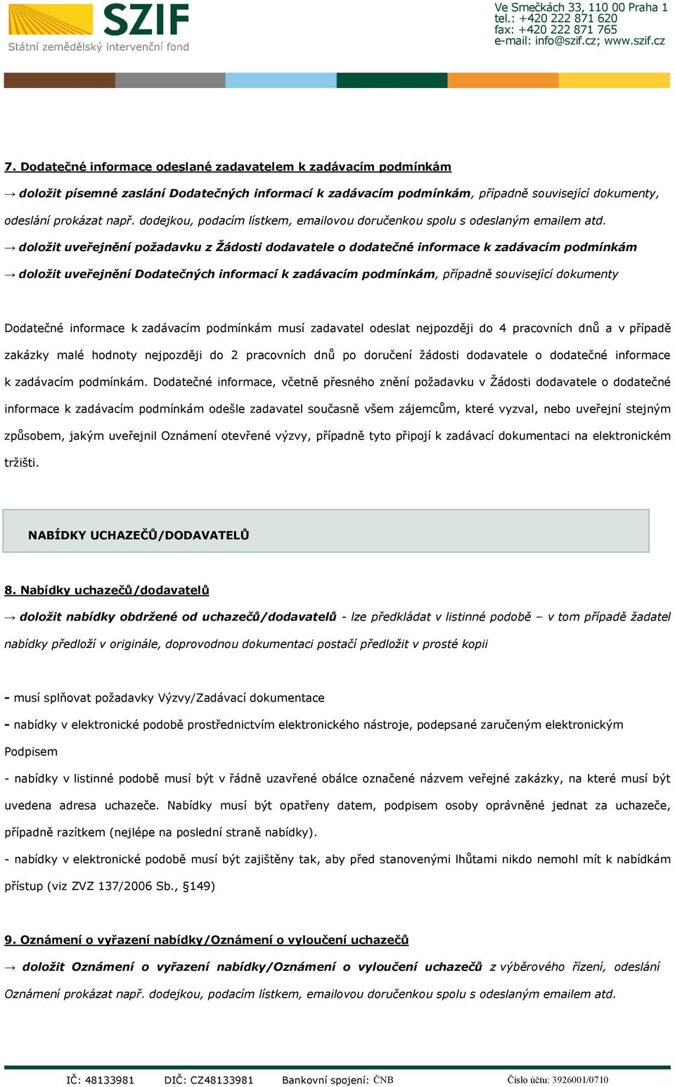 doložit uveřejnění požadavku z Žádosti dodavatele o dodatečné informace k zadávacím podmínkám doložit uveřejnění Dodatečných informací k zadávacím podmínkám, případně související dokumenty Dodatečné