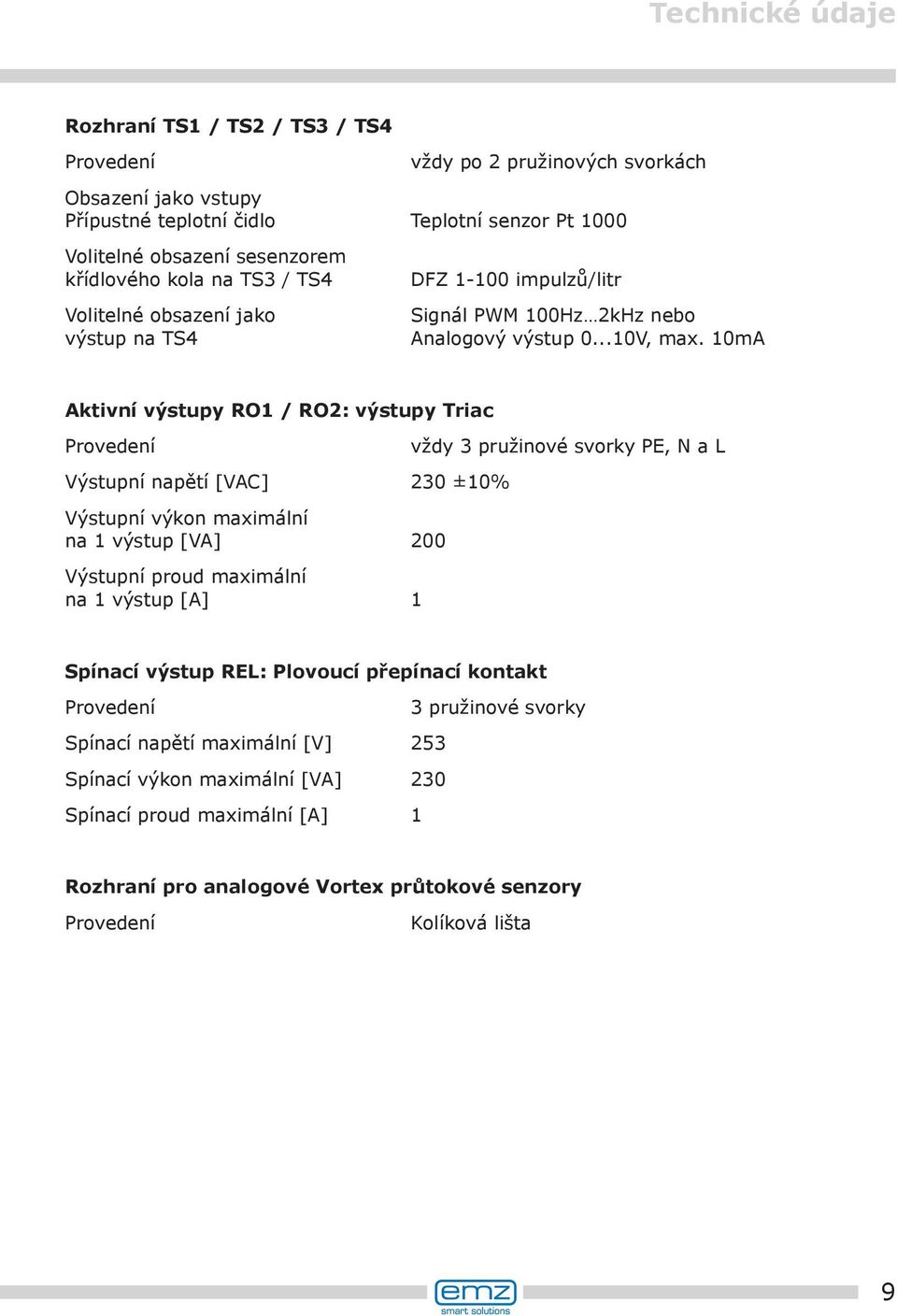 10mA Aktivní výstupy RO1 / RO2: výstupy Triac Provedení Výstupní napětí [VAC] 230 ±10% Výstupní výkon maximální na 1 výstup [VA] 200 Výstupní proud maximální na 1 výstup [A] 1 vždy 3 pružinové