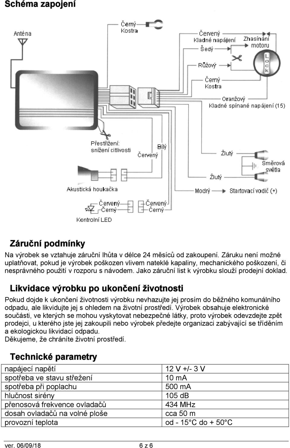 Likvidace výrobku po ukončení životnosti Pokud dojde k ukončení životnosti výrobku nevhazujte jej prosím do běžného komunálního odpadu, ale likvidujte jej s ohledem na životní prostředí.