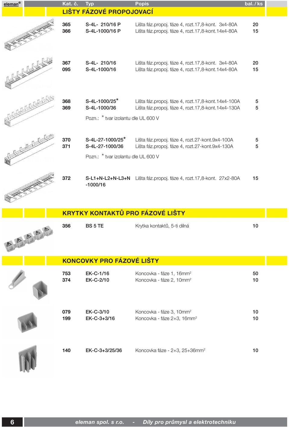 propoj. fáze 4, rozt.17,8-kont.14x4-130a 5 Pozn.: * tvar izolantu dle UL 600 V 370 S-4L-27-1000/25* Lišta fáz.propoj. fáze 4, rozt.27-kont.9x4-100a 5 371 S-4L-27-1000/36 Lišta fáz.propoj. fáze 4, rozt.27-kont.9x4-130a 5 Pozn.