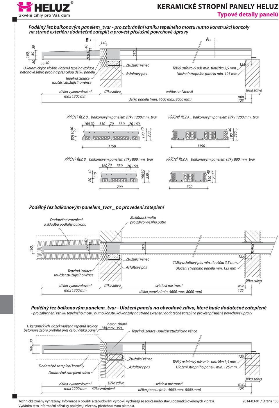 Asfaltový pás světlost místnosti délka panelu ( 4600 8000 mm) tloušťka 3,5 mm Uložení stropního panelu mm PŘÍČNÝ ŘEZ B _ balkonovým panelem šířky 1200 mm_tvar 80110 160 70 330 70 1 330 70 160 PŘÍČNÝ