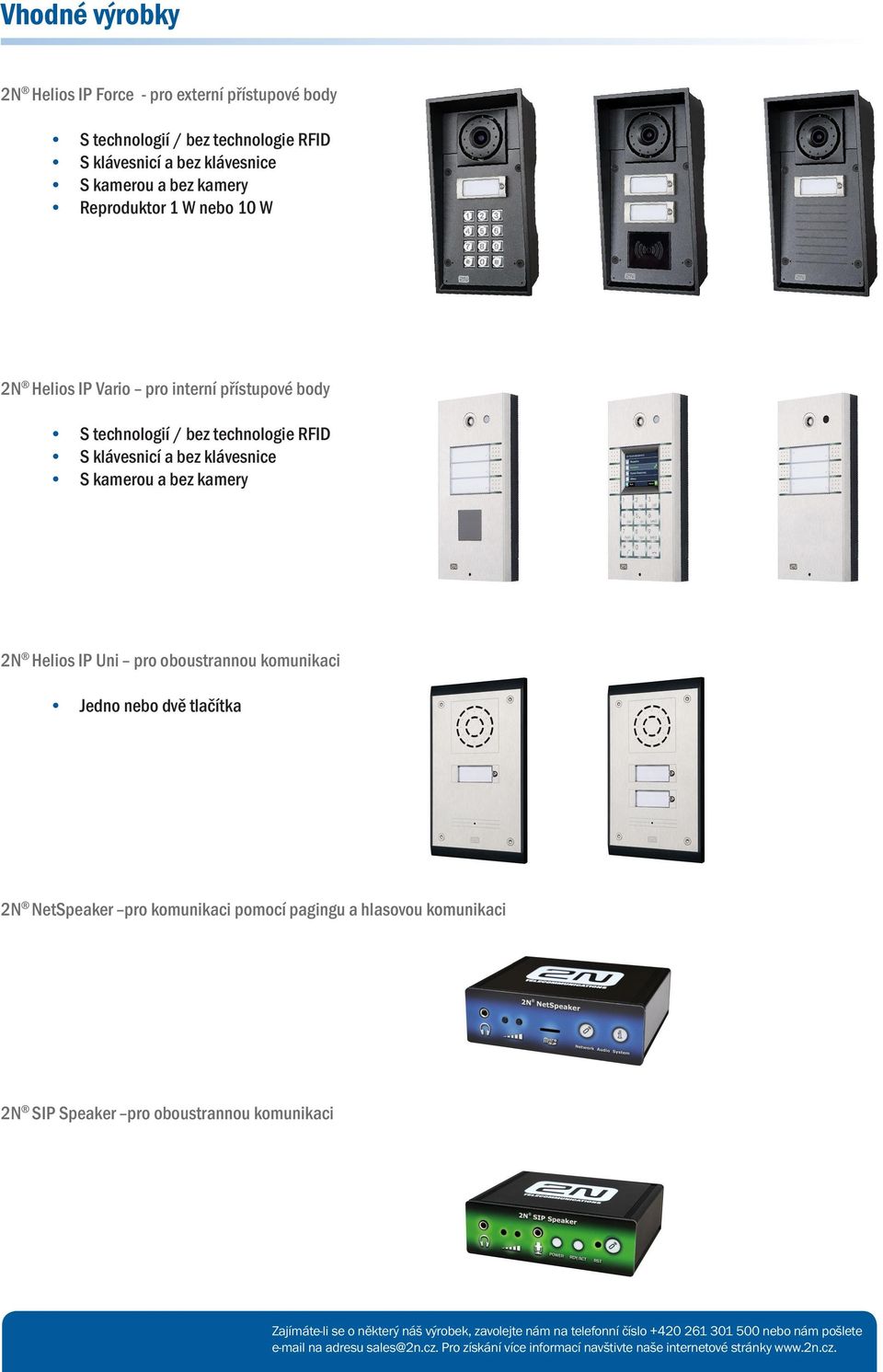 bez technologie RFID S klávesnicí a bez klávesnice S kamerou a bez kamery 2N Helios IP Uni pro oboustrannou komunikaci